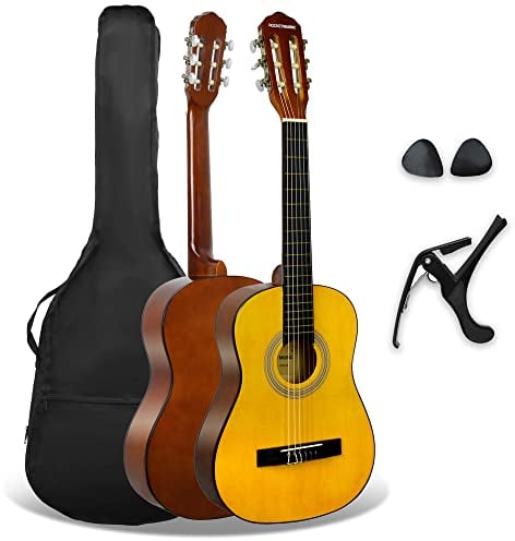 3rd Avenue Pack de guitarra clásica española de tamaño 1/2 para niños XF de 3rd Avenue, Guitarra acústica con cuerdas de nylon, funda de transporte, cejilla y púas, Natural