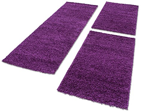 HomebyHome Bettumrandung Schlafzimmer 3 teilig Teppich Violett-1 - Waschbarer Bettumrandung Teppich Läufer Set Extra Flauschig Bettvorleger Schlafzimmer Bettset:2 St. 80x150 cm | 1 St. 80x250 cm