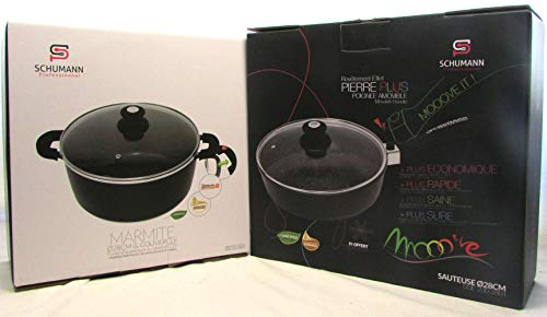 Schumann Professionnel - Lot de Sauteuse et Faitout 28cm - Compatibles Tous feux dont Induction - Fonte d'Aluminium Sans PFOA - Manches Amovibles et Poignées en Silicone - Couvercles Inclus