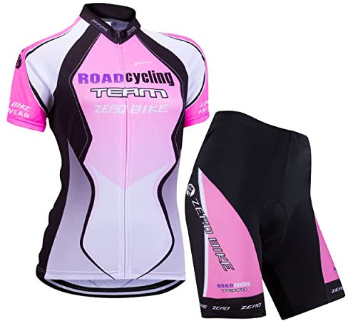 Donne Manica Corta Jersey Abbigliamento Set, Ciclismo Magliette Corta Jersey Camicia + 3D Gel Imbottito Pantaloncini Ciclismo Equitazione Bike Sportswear (Gradiente Viola, L)