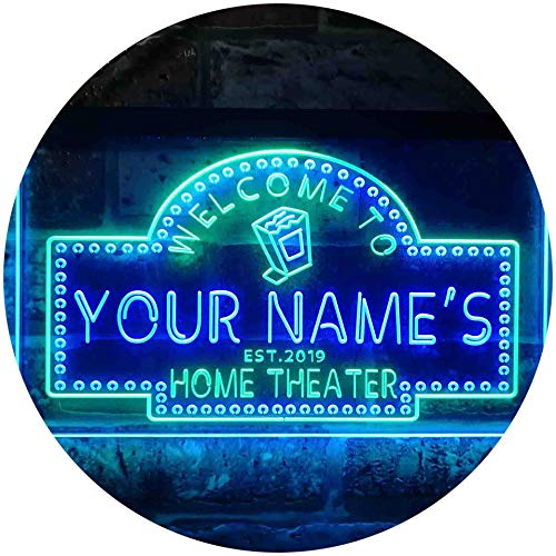 Personalized Your Name Est Year Theme Home Theater Cinema Dual Color LED Barlicht Neonlicht Lichtwerbung Neon Sign Grün & blau 300 x 210mm st6s32-ph2-tm-gb