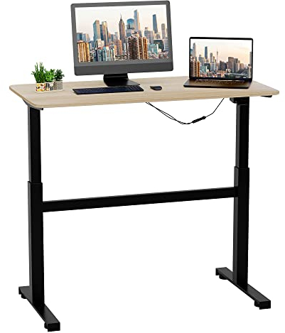Ribelli Höhenverstellbarer Schreibtisch mit Tischplatte 60 x 120 x (73-110) cm, Stufenlos Manuelle Verstellung ohne Strom, Sitz- & Stehpult, Ergonomischer Computertisch aus Stahl und Holz, Beige
