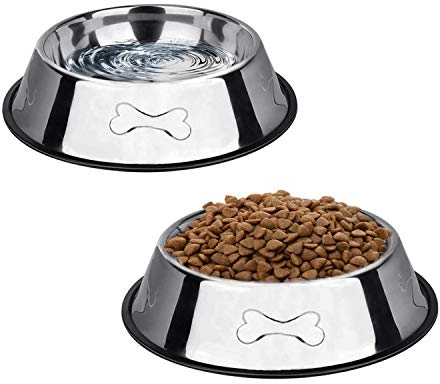 SUOXU Stainless Steel Dog Bowls, Dog Feeder With Non-slip Rubber Bases, Small Pet Feeder And Water Bowls (M-580 ml /19.6oz)