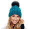 ELIMELI® Damen Winter Mütze warme Strickmütze Wintermütze mit Bommel Slouch Strick Beanie Damen für Winter Bommelmütze Hergestellt in EU Farbenauswahl 15568 (Petrol)