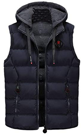 Mens Quilted Gilet Double-Sided Bodywarmer Hooded Vest Sleeveless Jacket with Hood Dark Blue XL