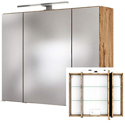 Lomadox 3D Spiegelschrank 80 cm in Wotaneiche Nb. inkl. LED Beleuchtung, BxHxT: ca. 80x64x20 cm
