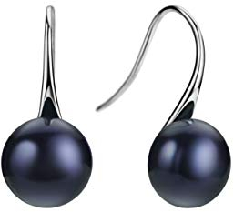 Sterling Silber Schwarz Süßwasserperle Tropfen Dangle Ohrringe 8-9mm Kulturperle Elegante Essential Ohrringe für Frauen Mädchen