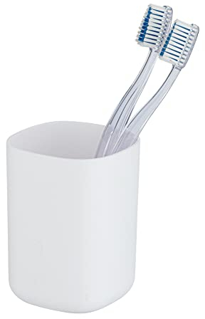 WENKO Zahnputzbecher Davos, Zahnbürstenhalter oder Pinselhalter, aus hochwertigem Kunststoff, BPA-frei, Ø 7,7 x 10,5 cm, Weiß matt
