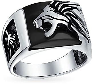 Herren Edelstein Großen Brüllenden Schwarzen Onyx Löwenkopf Ring Für Männer Massive Oxidiert .925 Sterling Silber Handgefertigt In Der Türkei