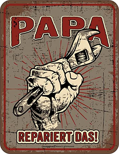 Original RAHMENLOS Deko Blechschild für Männer und Väter - Papa repariert das