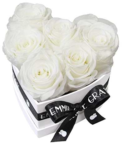 EG EMMIE GRAY Classic Infinity Rosenbox | Herz | Weiß – Traumhafte Infinity Rosen, 1-3 Jahre haltbare Rosen, Flowerbox mit echten, konservierten Rosen, edle Premiumrosen (S, Pure White)
