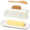 Butter Dish with Lid and Knife Ceramic Butter Holder for Counter Humanized Clamp-able Knife Handle Design, Perfect for East West Coast Butter, White
