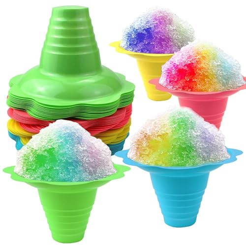 Newbested 50 Pack 8 OZ Colorful Flower Shaped Snow Cone Cups,Small Plastic Shaved Ice Drip Cups Snack Ice Cream Bowls for Kids Party Summer Cookout Commercial Food Service