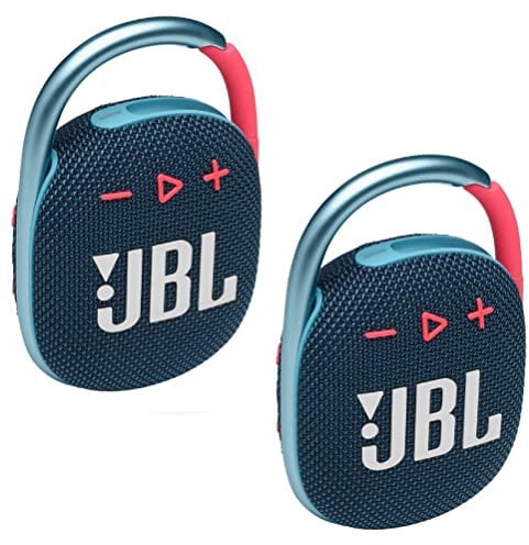 JBL 2 Pack Clip 4 Waterproof Wireless Audio Bluetooth Speaker Bundle (Blue Pink)