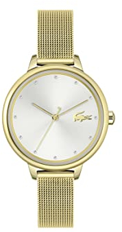 Lacoste Analog Quarzuhr für Damen mit Gelbgoldfarbenes Edelstahl-Mesh-Gliederarmband - 2001254