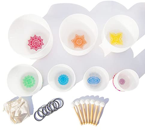 6-12 Pouces 7 Pièces Kit Bol Chantant En Cristal De Quartz Givré Chakra, Avec Étuis De Transport Robustes, Maillets For Bol Chantant, For La Méditation, Le Yoga, La Spiritualité (Size : 432hz)