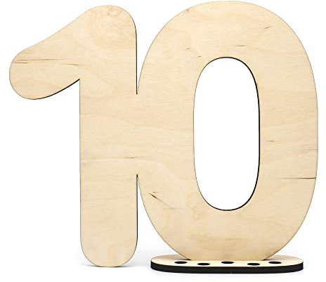 HAGEFOL Gästebuch Holz Deko Schild Zahl 10 - zum selbst beschriften als Geschenk mit Ständer und Geburtstagskerzenhalter - für 10 Geburtstag Deko, 10 Jahre Jubiläum oder Hochzeit