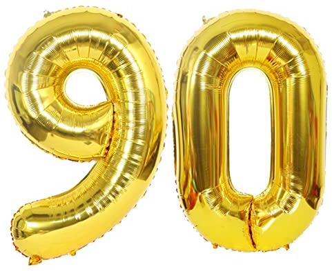 D2D | Party Balloon Zahl 90 XL in Gold - Größe: 80 cm - Folienballons - Zahlenballons - Geburtstagdeko - Marmorne Hochzeit - Helium Ballons