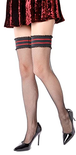 NOQ Selbsttragende halterlose Damenstrümpfe, Netzstrümpfe, Abendstil, sexy Look, Diamanten mit Spitzenbändern, Damen-Dessous Moulin Rogue