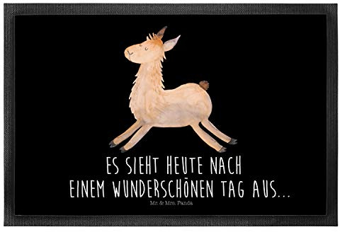 Mr. & Mrs. Panda 60 x 90 cm Fußmatte Lama Springen - Geschenk, Eingangsteppich, Alpaka, Lamas, Neustart, Abitur, Gummi Matte, fröhlich,