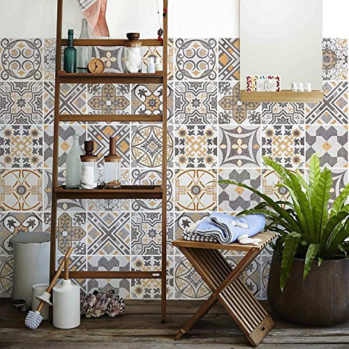 RE-COVERTILES - Adesivi per Piastrelle Bagno e Cucina 12 Pz 15x15 cm - PS00164 Decorazione murale in PVC impermeabile mattonelle mosaico stile cementine Azulejos