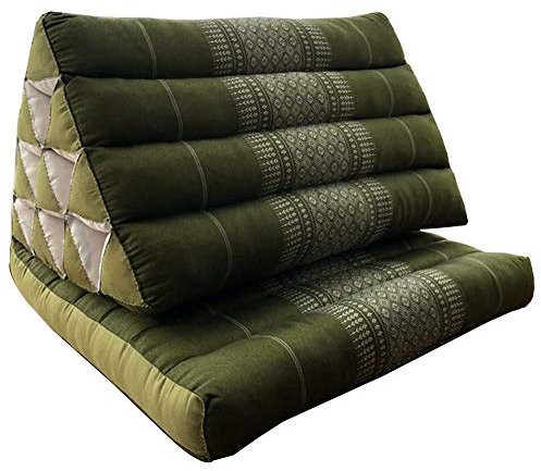 TEmkIn Bett-Rückenlehnenkissen, faltbar, Thai-Matte, Dreieckskissen zum Fernsehen und Lesen, natürliche Kapok-Füllung, Meditationskissen (Farbe: Grün, Größe: 75 x 50 cm)