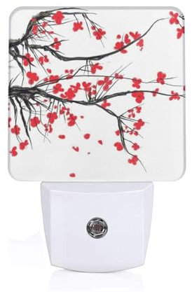 Veilleuse LED en forme de cerisier japonais à brancher sur les murs de la chambre à coucher avec capteur photocellule du crépuscule à l'aube, luminosité automatique, veilleuse pour couloir