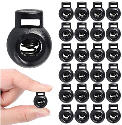 SialPro Single Hole Round Plastic Spring Cord Locks Toggle Stoppers for Drawstrings Paracord end Strong Heavy Duty Flate Pyjamas Shoelaces Fasteners With Spring Loaded Push Button(Pack of 24)