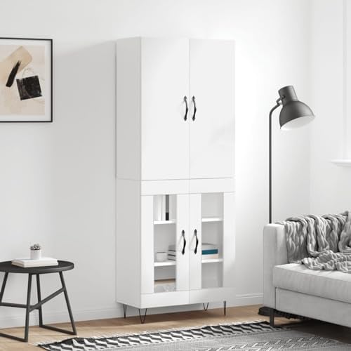 CIADAZ Highboard Hochglanz-Weiß 69,5x34x180 cm Holzwerkstoff, Wohnzimmerschrank, Sideboard Wohnzimmer, Esszimmermöbel, Vitrinenschrank, Hochschrank - 3198067