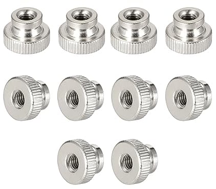sourcing map Knurled Thumb Nuts, 10Pcs M8 1.25mm Pitch Round Knobs Fasteners for 3D Printer Parts, Silver Tone