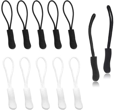 FirSea 10 Pack Zipper Pull Replacement, Nero Heavy Duty Zipper Corda Estensore Universale per Zaino, Giacche, Pantaloni, Stivali, Cappotti, Bagagli (Nero + Bianco)