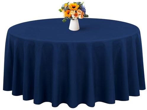 Showgeous Tischdecke Navy Blau Runde Tischdecke 228cm Polyester Stoff Tischdecke Rund Waschbare Tischdecke für Hochzeit Bankett Restaurant Buffet Parteien Garten