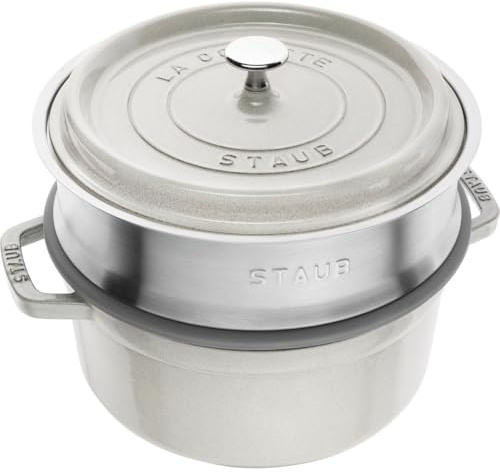 Zwilling Staub La Cocotte 40508-822-0 - Olla redonda de hierro fundido con inserto y trufa, capacidad de 3,8 litros, color blanco