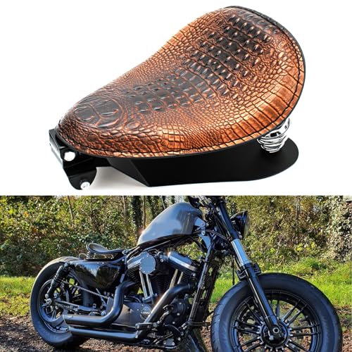 BREDUXSER Motorrad Leder Solo Sitz, Motorrad Sitz Mit Frühling Grundplatte für Bobber Sportster XL1200 883 48 Dyna Softail (Braun)