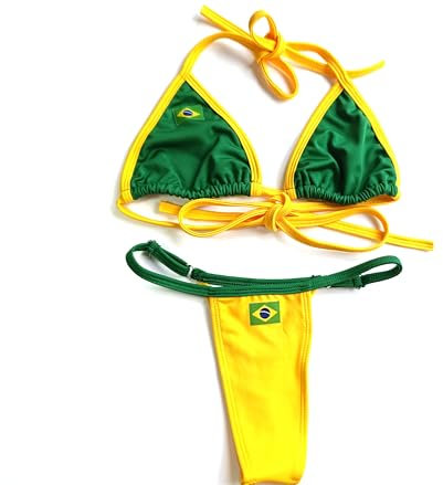 NORDESTINA - BBikini brasiliano Sexy - Micro Perizoma Fio Dental, Bikini Verde e Giallo, Costume da Bagno Sexy, Verde, M Pequeño