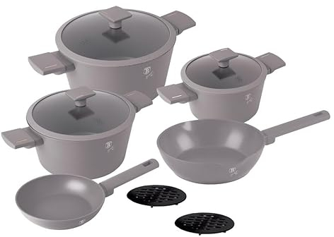 Berlinger Haus Juego de 10 utensilios de cocina de inducción antiadherentes de aluminio, ollas y sartenes con tapas para el hogar, cocina, horno, lavavajillas, ecológico, compatible con todas las
