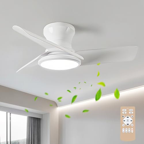 Lrenjon 80CM Ventilatore Da Soffitto Con Luce E Telecomando, Dimmerabile 6 Velocità Silenzioso Motore DC Pale Da Soffitto, Ventilatore Da Soffitto Senza Luce Per Camera Da Letto Soggiorno-White