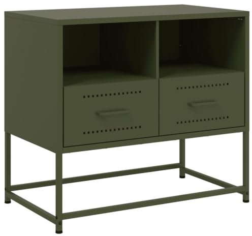 vidaXL Meuble TV Vert Olive 68x39x60,5 cm Acier, Support TV, Buffet TV, Armoire HiFi, Banc TV, Armoire en métal, Meuble multimédia
