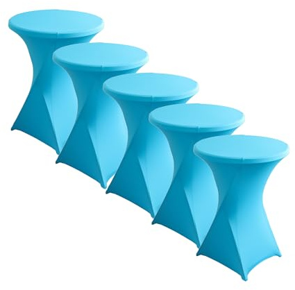 Stretch Stehtisch Hussen Spandex Stehtischhussen (Blauer See 5er Ø 80-85cm) | Bartische Hochzeit Erstärkung im Fußbereich Rund Tischdecke für Bistrotisch Cocktail-Party