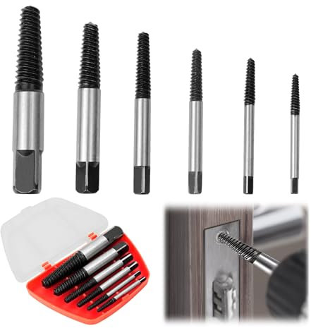 SMCEHEYA 6Pcs Damaged Bolt Extractor Set - Easy Out Bolt Extractor Set with Box Screw Remover and Extractor Bit Remover Tool Drill Bit Kit for 1/8'' to 1'' Thread Broken Stud Screw Pipe Faucet