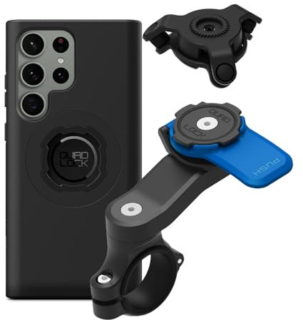 Quad Lock Motorcycle Handlebar Phone Mount Kit with Vibration Dampener and Galaxy S23 Ultra MAG Case