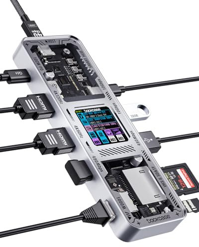 DOCKASE Smart USB C Hub 10 in 1 Entdecker Edition, Dual HDMI 4K@60Hz, PD 3.0 100W, RJ45 Ethernet, 2 USB 3.2, 2 USB 2.0, UHS-II SD/TF Kartenleser, USB C Dock für MacBook Pro/Air, Dell XPS, Silber