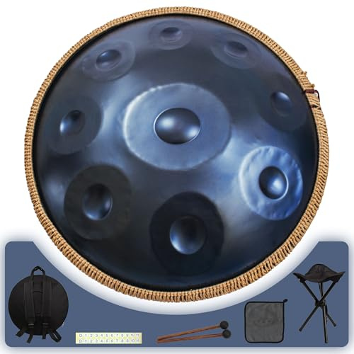 Amkoskr Handpan - Instrumento de tambor kurdo menor de 22 pulgadas D para rendimiento profesional, tambor de mano de sonido de 440 Hz para adultos