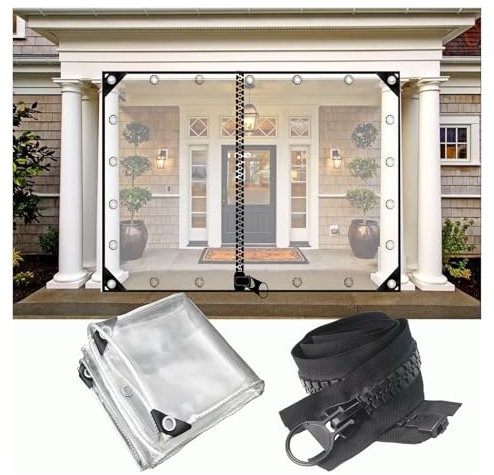 VagxTbs wasserdichte Transparente PVC Plane, Strapazierfähige Vordächer mit Reißverschluss Wetterfest Transparente Plane für Auto, Camping (2x2.5m)