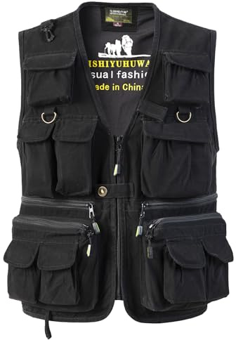 SUSHIMIAN Herren Outdoor Weste mit Vielen Taschen Jagdweste Anglerweste Multifunktionsweste Arbeitsweste Baumwolle Safari Weste Fischerweste mit Reißverschluss