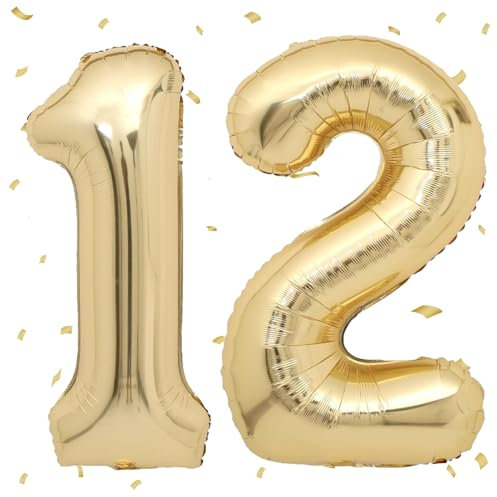 Weißgold Luftballon 12,Zahlen Luftballon Weißgold,40 Zoll Folienballon 1&2,Weißgold Zahlenballon 12 Helium Ballon Luftballon 12 Geburtstag für 12th Geburtstagsdeko Mädchen Junge Jubiläum Party Deko