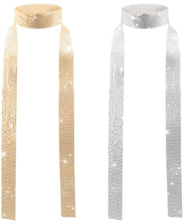 UILYNIU 2 Stück Glitzer Halstuch Disco Pailletten Schal für Damen, Lange Schmale Krawatte, 70er Jahre Disco Accessoires mit Pailletten Schal, Kostüm Zubehör für Party Karneval Party Fasching
