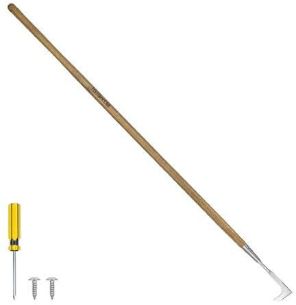 Haliaeetus Long Handle Crack Weeder, 62'' L-Shaped Stainless Steel Crevice Weeding Tool, Comfortable Wood Handle Paver Weeder, Sidewalk Weed Removal Tool for Garden Lawn, Bricked Patio, Terrace Paving