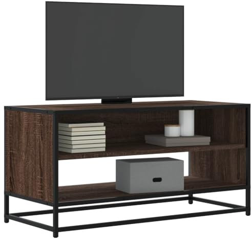 Iiaky-Mobile TV Rovere Marrone 91x40x46 cm Legno Multistrato Metallo|Mobile TV Mobile Porta Televisore,Mobiletto Industriale Tavolino Basso Vintage Console per Salotto