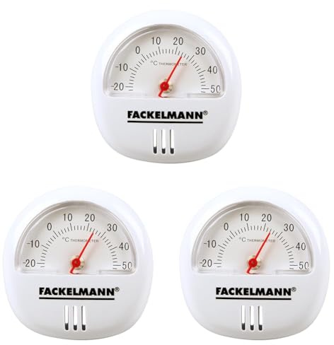 Fackelmann Thermometer TECNO, Thermometer für den Innenbereich, analoge Temperaturanzeige (Farbe: Weiß), Menge: 1 Stück (Packung mit 3)
